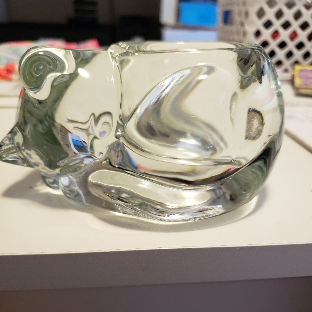 Vintage Indiana Glass Sleeping Cat Votive Candleholder.